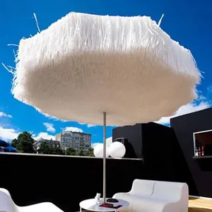 مظلات للاستخدام في الهواء الطلق, مظلة كبيرة الحجم للحدائق والفناء في الهواء الطلق بطول 25 سنتيمتر ، شمسية بيضاء من تيكي مصنوعة من القش ومزينة للشاطئ