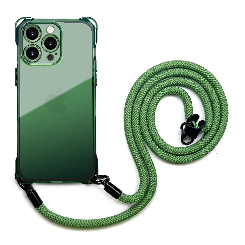 TENCHEN Großhandel weiche transparente TPU-Handy hülle vier Ecken Cross body Strap Handy hülle Abdeckung für iPhone 13 14 15