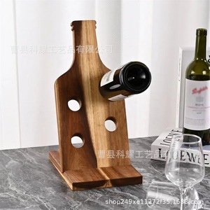 Estante para Vino de Madera de Acacia, Soporte de Exhibición para 4 Botellas con Portavasos - Product Image 1