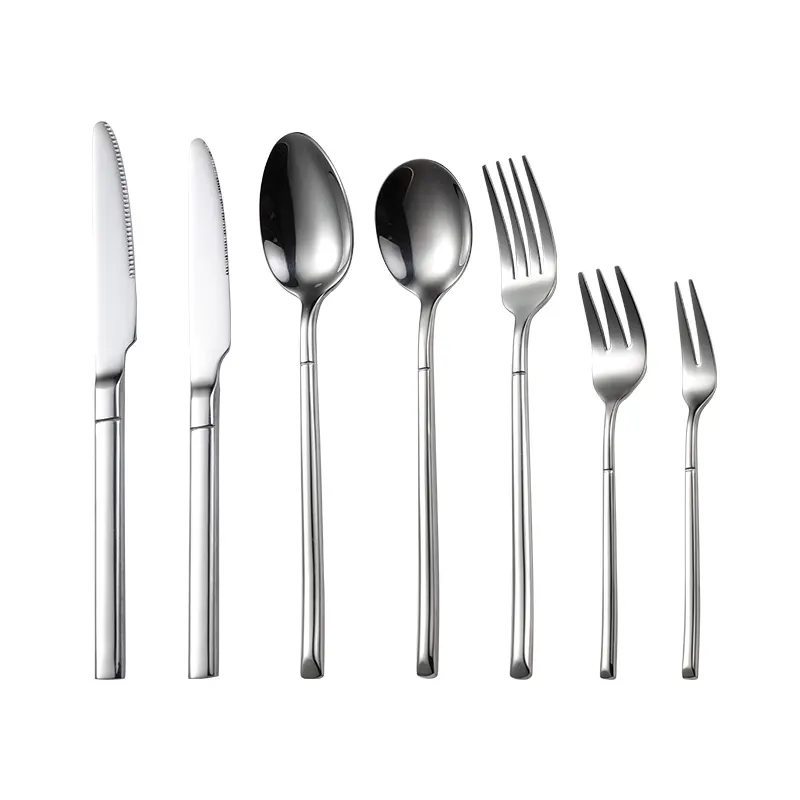 Wholesale Bulk Sliver Cutlery Hotel Dessert Silverware Steak Knife Fork Spoon Handmade Stainless Steel Flatware