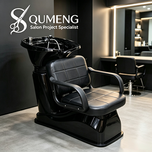 Sillón de Lavado Portátil Moderno QM con Lavabo de Cerámica y Cuero PU Duradero para Salón de Belleza y Uso Hospitalario - Product Image 1