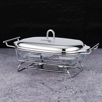 Nouveau Réchaud de Buffet Commercial de Luxe en Verre Doré à Double Compartiment, Capacité 3L, Chauffé à l'Alcool, avec Support en Fer pour Aliments de Buffet