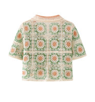 Cardigan tricoté d'été pour femme, à manches courtes, ajouré, avec col contrastant et empiècements courts, vente en gros directe usine