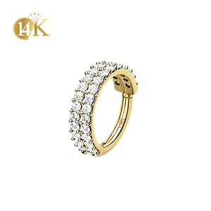 Pendientes de Oro Sólido de 14K con Piedras Preciosas, Piercing de Septum, Anillo Segmentado con Bisagra, Joyería para Piercing Corporal, Anillo de Nariz al por Mayor - Product Image 1