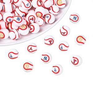 Venta al por mayor de cuentas focales sueltas de PVC y silicona 3D, redondas, de grado alimenticio, con diseños de equipos de béisbol, deportivos, de anime y NF-L, para la fabricación de pulseras, bolígrafos y joyas - Product Image 4