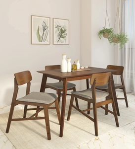 Juego de Comedor de Madera Maciza para 4 Personas en Acabado Nogal y Gris Claro con Construcción Duradera, Diseño Elegante y Asientos Cómodos - Product Image 1