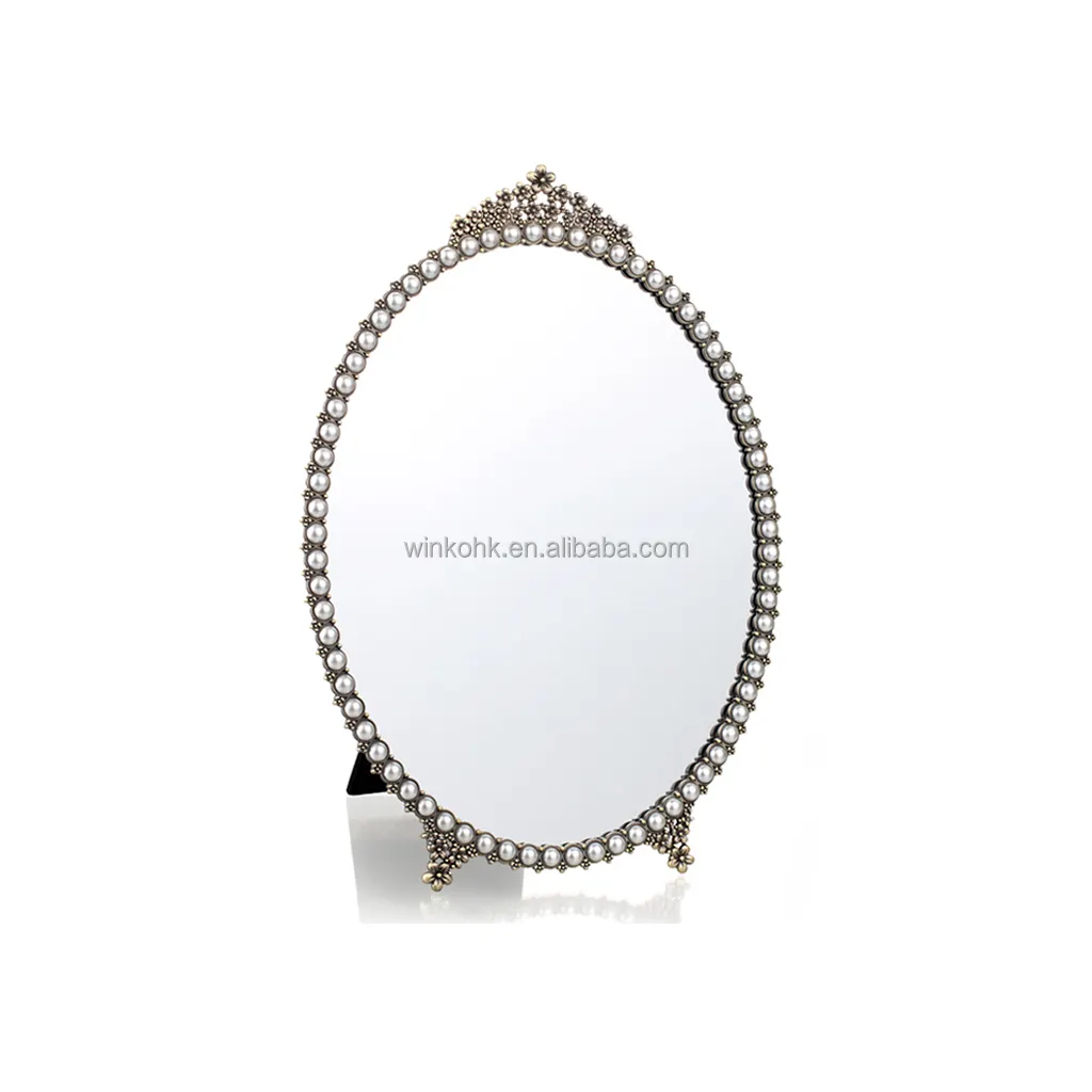 Stock all'ingrosso personalizzato principessa ovale decorativo specchio da trucco trucco fantasia stile antico corona decorazione specchio da tavolo cosmetico