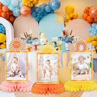 8 piezas Centros de mesa de panal de abeja Boho Sol para el primer cumpleaños, Suministros para fiesta 'Primera vuelta al sol', Adornos de mesa Hippie 'Uno en el Sol'
