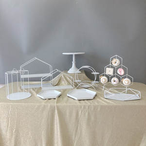 Support de présentation de table de dessert de mariage de style européen en métal blanc fait à la main pour gâteau d'<span class=keywords><strong>anniversaire</strong></span>, pause-café, goûter - Product Image 3