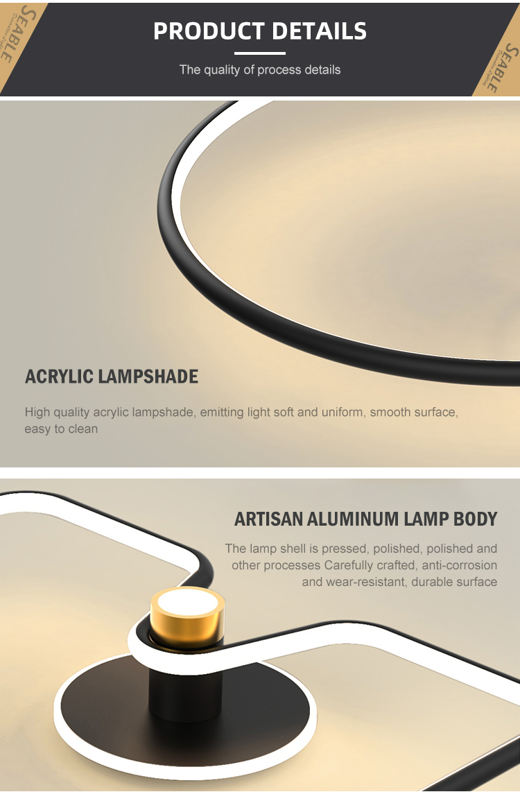 Long Term Use Indoor Fashion Decoration Black Aluminum Bedroom Living Room Modern LED Ceiling Lamp