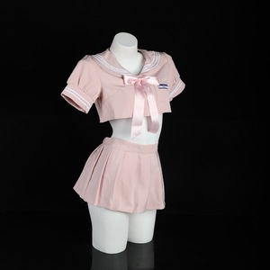 Ensemble uniforme de marin rose pour femme Lemon Story, jupe plissée à manches courtes, tenue scolaire en satin respirant, costume de jeu de rôle mignon et féminin - Product Image 2