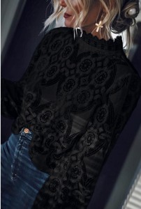 <span class=keywords><strong>Camicia</strong></span> Estiva da Donna Tinta Unita Sexy Trasparente con <span class=keywords><strong>Maniche</strong></span> <span class=keywords><strong>a</strong></span> <span class=keywords><strong>Palloncino</strong></span>, Blusa <span class=keywords><strong>a</strong></span> <span class=keywords><strong>Maniche</strong></span> Lunghe <span class=keywords><strong>Bianca</strong></span> in Pizzo Traforato - Product Image 4