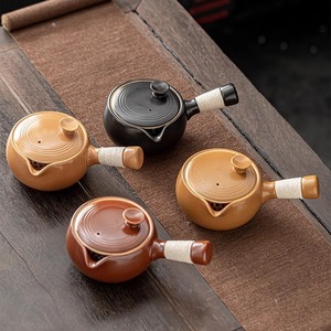 <b>Ceramic</b> Side Handle Teapot Heat Resistant For Camping Wabi Sabi Style With Lid - Product Image 1