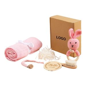 Coffret cadeau pour bébé fille nouveau-née, premier anniversaire, avec brosse en poils de chèvre, hochet en bois pour fête - Product Image 2