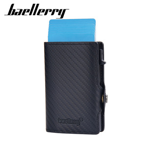 กระเป๋าใส่บัตรผู้ชาย Baellerry ขนาด 4 นิ้ว ป้องกัน RFID แบบดีดบัตรอัตโนมัติ ลายเพชรดำ - Product Image 1