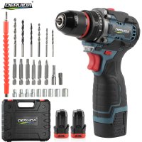 Perceuse à percussion sans fil DERUIDA 16,8 V, mini-visseuse à batterie, perceuse à bois sans balais 55 N.m avec kit de 24 pièces