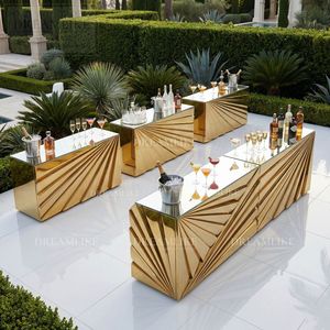 Comptoir de <span class=keywords><strong>bar</strong></span> rectangulaire moderne en métal doré avec plateau en verre capitonné blanc pour événements commerciaux, mariages, locations de fêtes - Fournisseur à fort retour sur investissement - Product Image 2