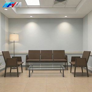 <span class=keywords><strong>Banc</strong></span> d'attente commercial à trois places, design industriel, structure métallique, assise en cuir, pieds coniques, durable, pour aéroport et hôpital - Product Image 2