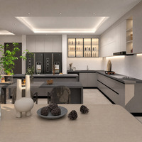 Ensemble de cuisine et d'armoires de cuisine intégrés en gros avec crédence effet bois et éclairage LED pour cuisine d'appartement