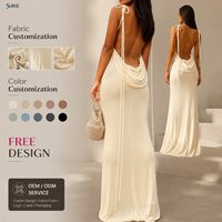 Robe longue maxi d'été personnalisée en mousseline unie, dos nu à nouer, drapée, sans manches, coupe ajustée pour femme
