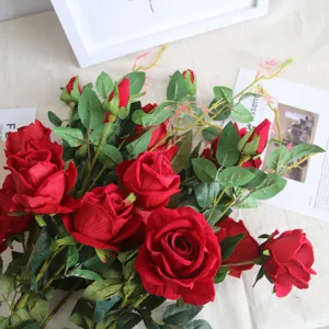 Großhandel Real Touch Rot Weiß Rosa Blau Seide Flores Samt Blume Künstliche Rose Für Hochzeit Home Herzstück Dekoration