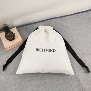 Custom Canvas Cotton Ribbon <b>Pouch</b> Jewelry Watch Calico <b>Drawstring</b> Bag Logo Printed - Product Image 2