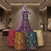 Lehenga en résille pour femme, orné de perles, taille unique, tenue de soirée évasée pour mariages, fiançailles et événements anniversaires