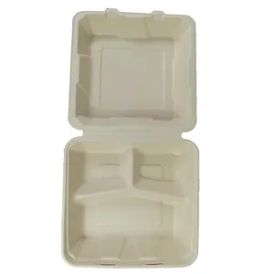 Contenedor de alimentos pfas desechable, caja de caña de azúcar biodegradable, de pulpa de papel, para almuerzo, 9x9x3