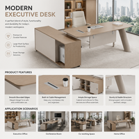 Bureau de direction moderne en forme de L de qualité supérieure avec armoire latérale, table de direction en bois clair pour bureau de directeur
