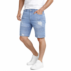 Pantalones Cortos de Mezclilla Elásticos Casuales de Verano para Hombre, Cintura Media, Corte Recto, Cierre de Cremallera, Desgastados, Lavado Regular, Diseño de 5 Bolsillos - Product Image 3