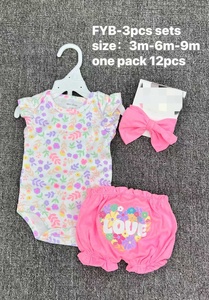 Conjunto de Ropa para Bebé al por Mayor, Adorable Conjunto de <span class=keywords><strong>Tres</strong></span> Piezas que Incluye Body, Pantalones Cortos y Lazo para el Cabello, Perfecto para Recién Nacidos hasta 9 Meses - Product Image 4