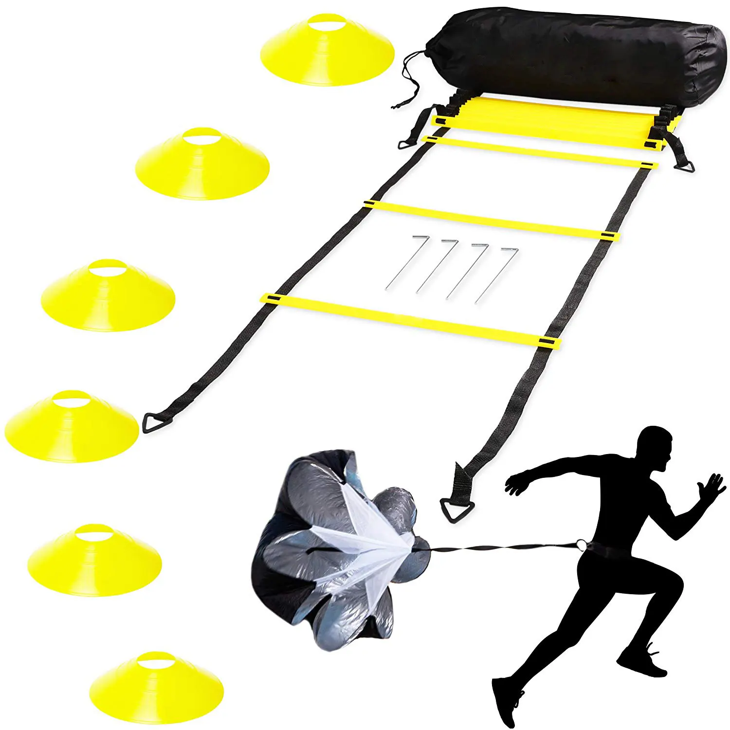 Speed und Agility Ladder Training Set mit 6 disc Cones und Resistance Parachute