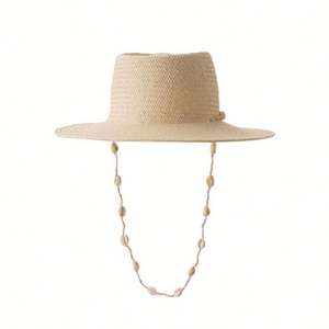 Chapeau de soleil d'été pour femme, chapeau de plage tendance avec chaîne de coquillages, chapeau en paille de papier - Product Image 5