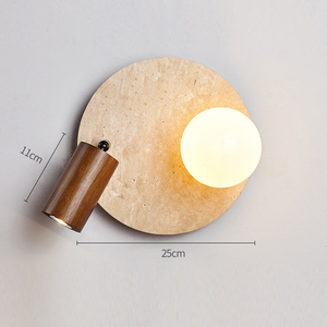Wabi-sabi kép ánh sáng Tường sconce | E14 Globe + Có thể điều chỉnh tại chỗ Đèn tường | đá kết cấu backplate với giọng gỗ - Product Image 2