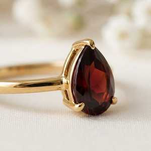 <b>925</b> <b>silver</b> <b>rings</b> Red Garnet Stone 14k Gold Plated pear cut <b>ring</b> Engagement Wedding <b>rings</b> Lovers Shape Bohemian Style Fine <b>ring</b> - Product Image 3