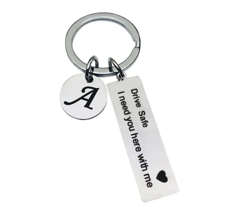 Fashion Custom Key Rings With Logo Carving Drive Safe I Need You Here With Me 26 Letters Stainless Steel Keychain