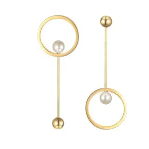 High Quality Fashion 18K Gold Plating Stainless Steel Jewelry Long Drop Studs Earrings E5311