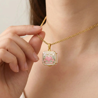 Collier pendentif carré ouvert personnalisé OEM pour maman, chaîne en laiton style bambou, tendance et polyvalent, vente en gros