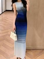 Robe moulante de créateur A12049, dégradé de couleurs, sans manches, col décontracté, élégante, en viscose, taille basse, longueur ras du sol
