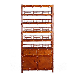 Étagère à livres en bambou laqué, support de rangement à plusieurs niveaux pour thé, bibliothèque sur pied de style chinois, grande bibliothèque design Ming Qing - Product Image 5
