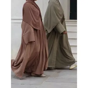 W 2023 새로운 디자인 이슬람 여성 패션 패치 워크 3 레이어 쉬폰 흐르는 카디건 드레스 가운