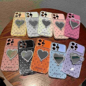 Funda de teléfono con espejo y soporte de diamantes en forma de corazón con puntos de brillantina, a la última moda, para iPhone 13 14 15 16 17 Pro Max, para chicas. - Product Image 1