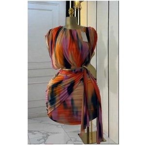 Ensemble 2 pièces haut et jupe courte pour femme, col rond, haut sans manches plissé imprimé tie-dye à nouer, haut de gamme, Sehe Fashion - Product Image 6