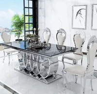 Ensemble de table et chaises de salle à manger extensible de luxe moderne, plateau en marbre, structure en acier inoxydable, imperméable, 6 places, rectangulaire, assemblé