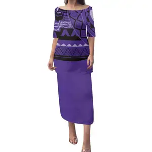 Half Sleeve Top Skirt Two Piece Set Polynesian Samoa Tribal Puletasi Tatau Causal Dresses Elegant Dresses Women Evening Ladies