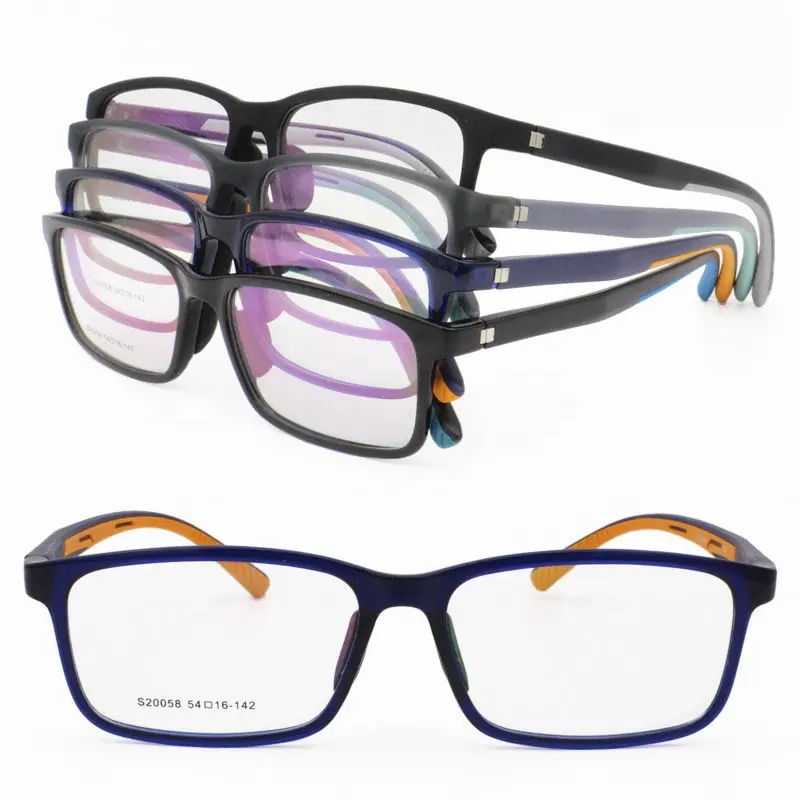 wholesale 20058 ultra light weight durable TR90 rectangle bendable dual colors prescription sport glasses frame with nose-pad