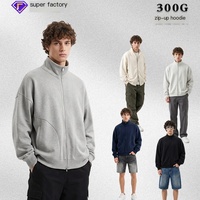 Cardigan Zippé Homme Personnalisé avec Logo, 300g Coton, Style Streetwear, Automne Printemps, Coupe Ample Oversize, Vente en Gros