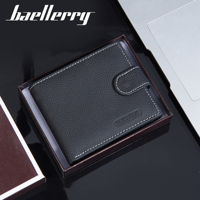 Baellerry Factory Custom pria, dompet kulit sapi asli gesper pendek, tempat kartu, dompet uang tunai, dompet pria populer