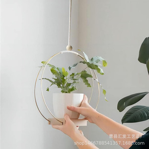 Support de plante suspendu en bois, style minimaliste rond, pour la décoration de balcon et de jardin - Product Image 3