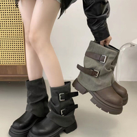 Bottines en jean pour femmes, style décontracté, plateforme, semelle épaisse, double boucle, pliables, bottes tendance, 2 couleurs